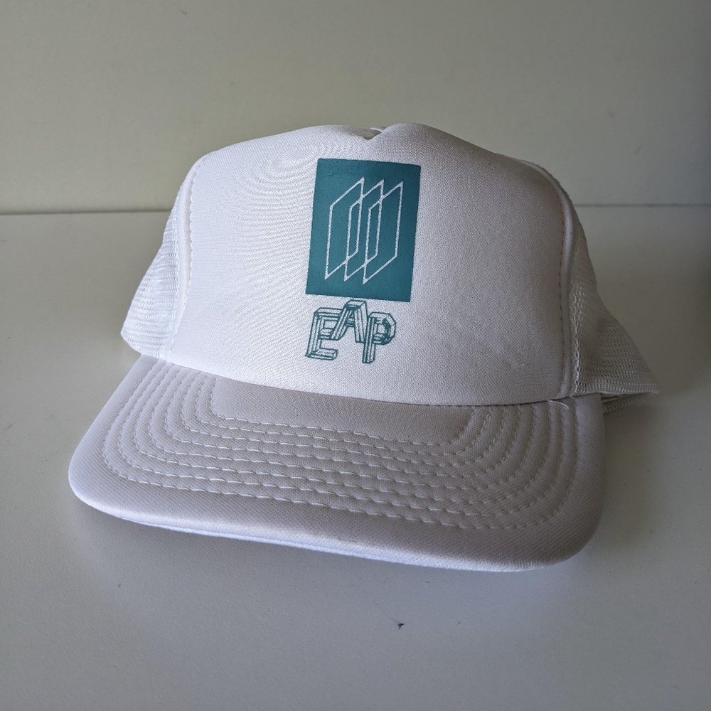 White mesh trucker cap with EAP graphic